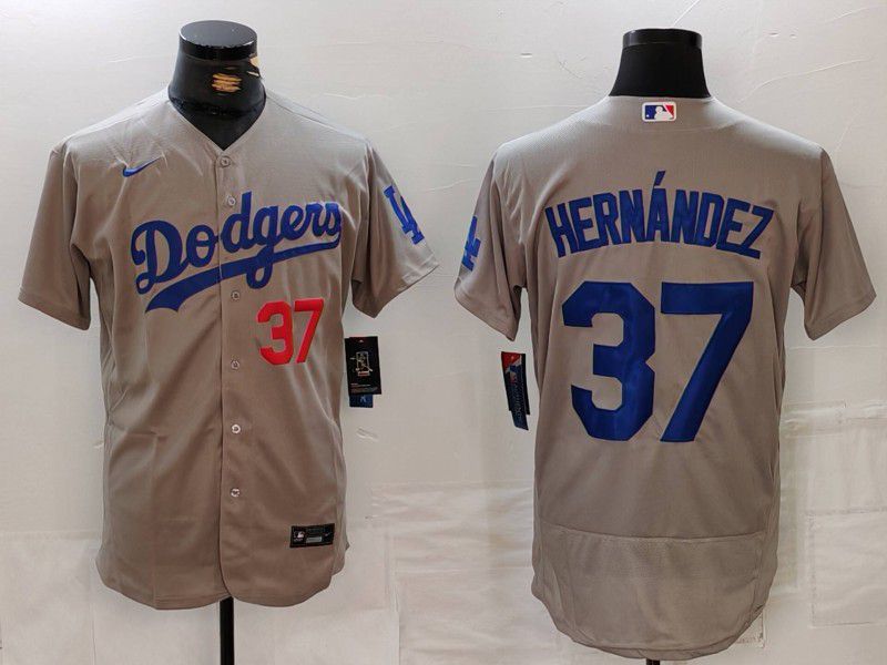 Men Los Angeles Dodgers #37 Hernandez Grey Nike Elite 2024 MLB Jersey style 7263